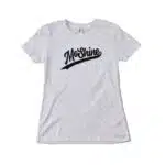 Moshine Women's White T Shirt Black Logo Flatlay